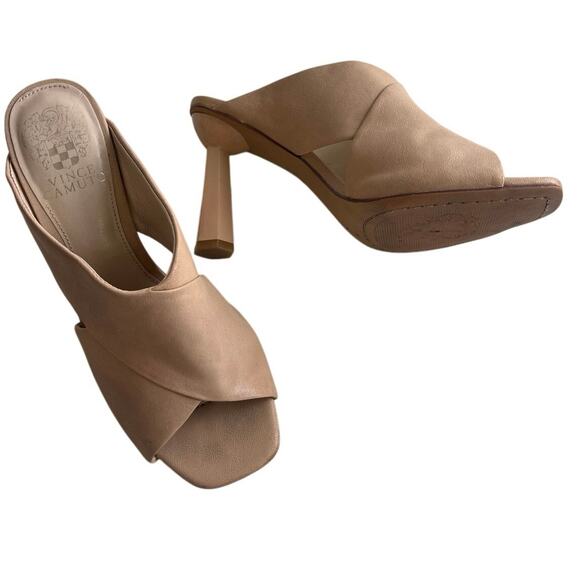 Vince Camuto Nude Blush Leather Mule Heels Size 7 Open Toe Block Heel - Picture 6 of 9